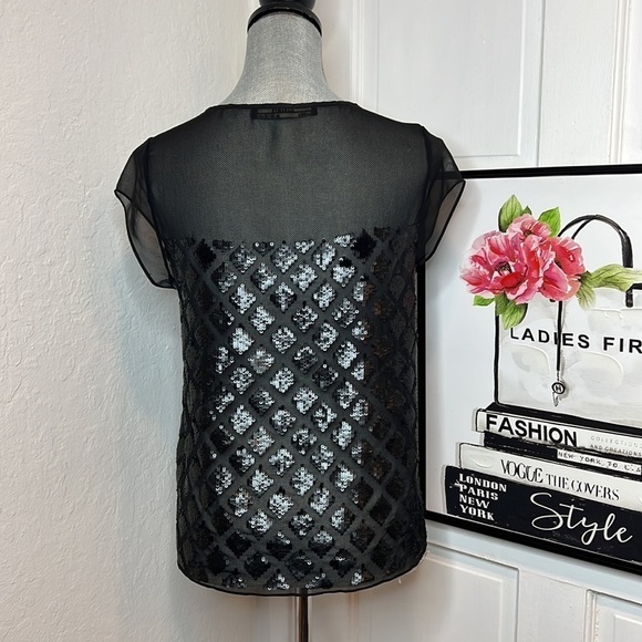 All Saints Lattice Sheer Black Sequins Top Size 4US - Picture 3 of 8